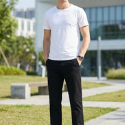 Black straight-leg jeans shown on a model from the back, with a main large view and a smaller inset view. 