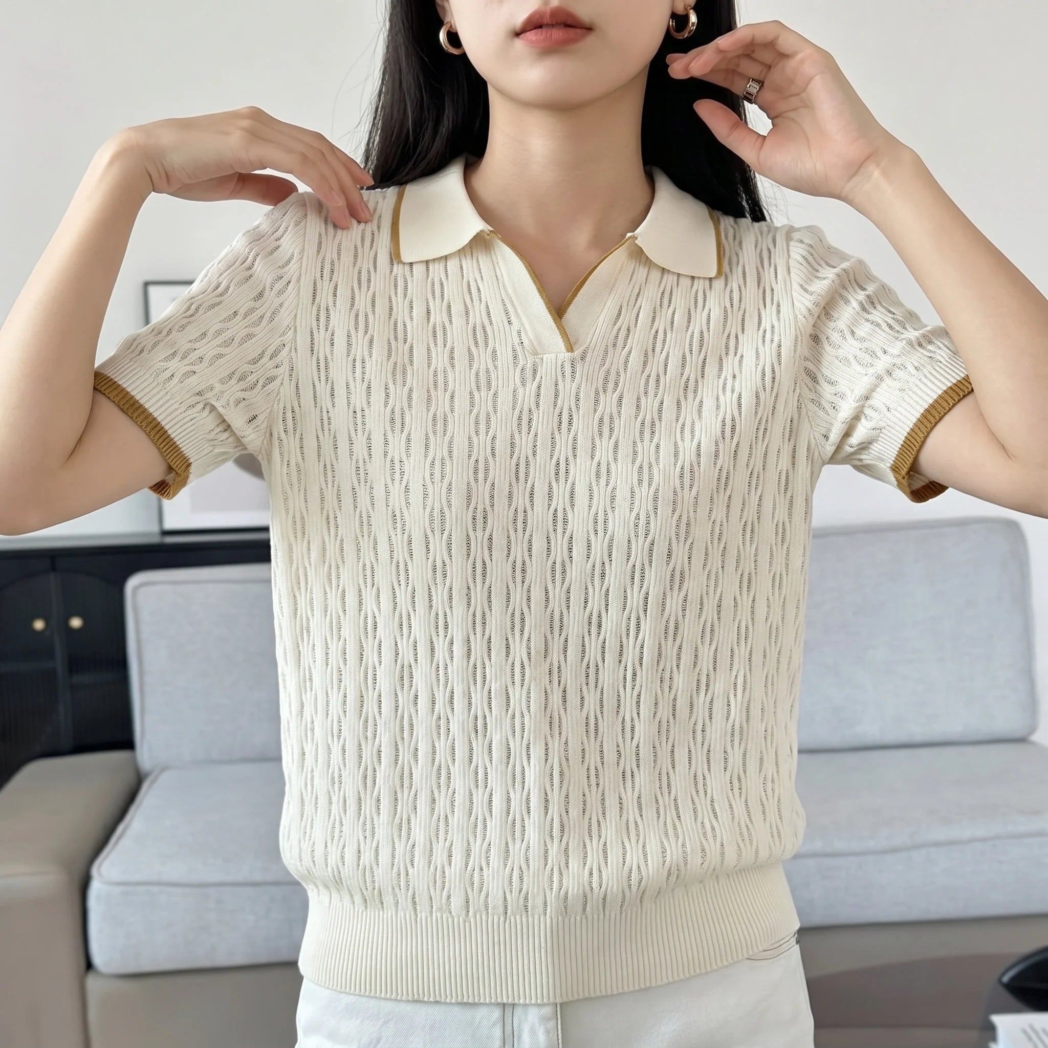 WinvyNee Spring Summer Women Cotton Polo V Collar Sweater Knitted Top Green Solid Short Sleeve Casual Pullover T-Shirt ZA1002042