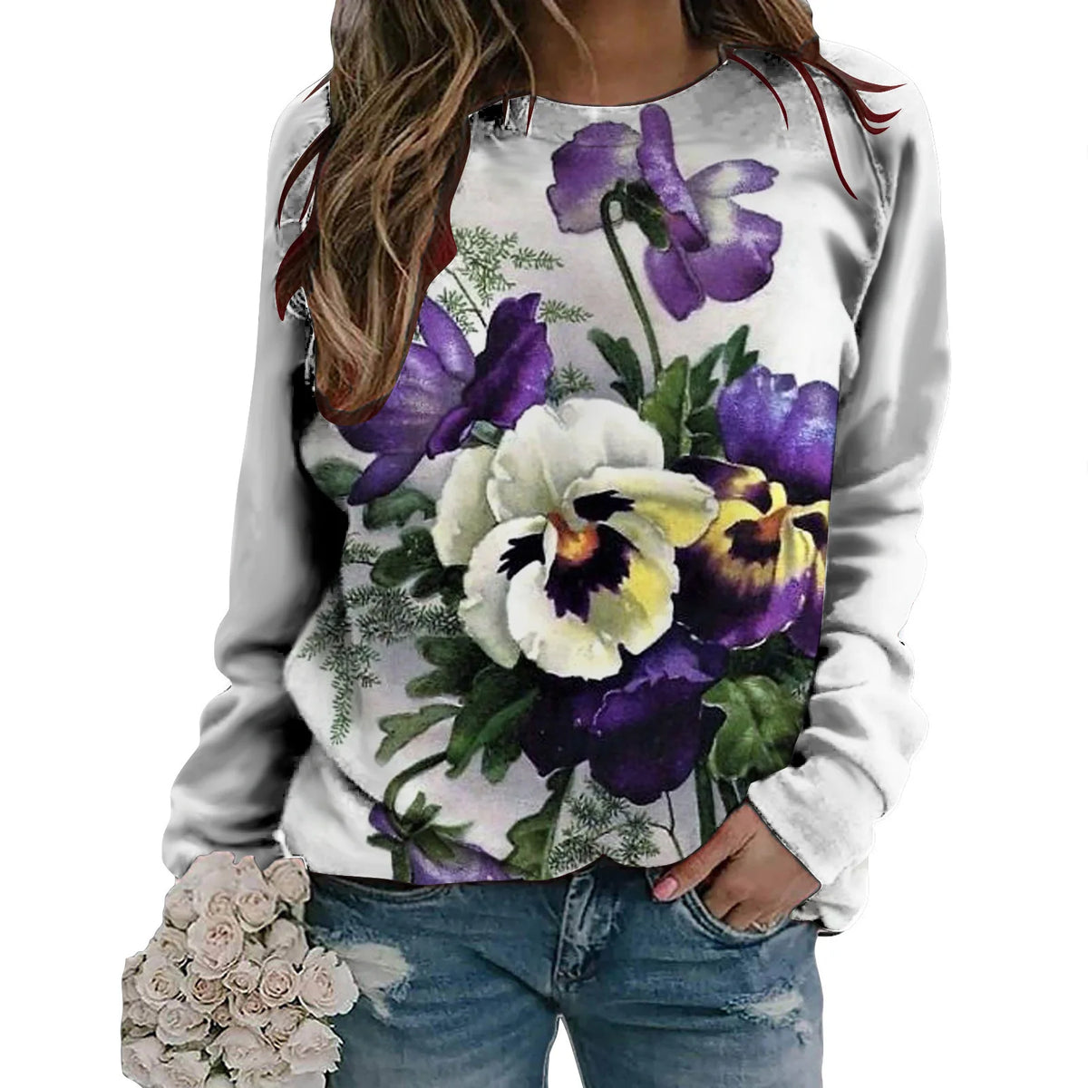 Women’s Floral Sweatshirt | 3D Flower Print Y2K Hoodie