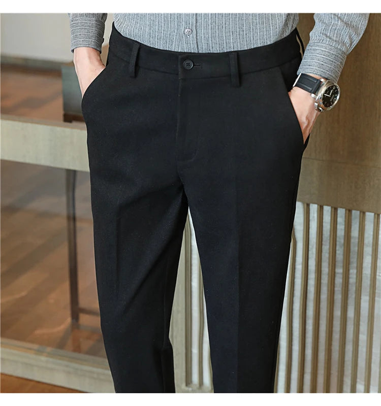 2025 Autumn and Winter Coffee Stretchable Waist Thickened Brushed Casual Pants for Men,multi-color Thick Men's Woolen Suit Pants