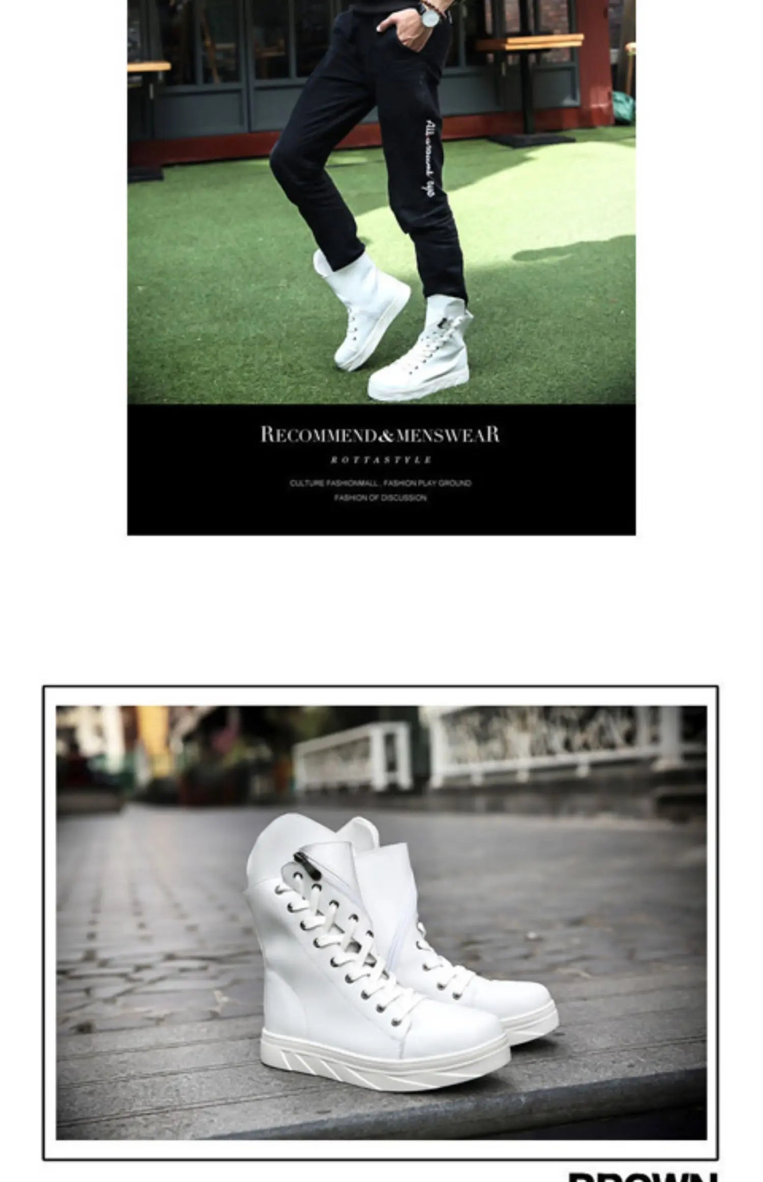 Men 6 cm Height Increasing Platform Boots Back Zip Leather Shoes Male Mixed Colors Y3 High Top Black White Men's Boots