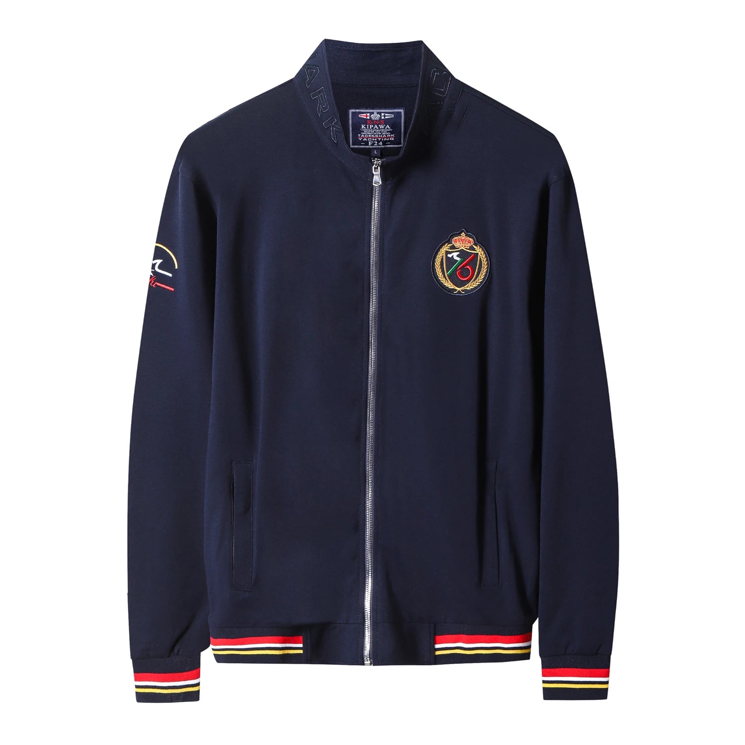TACE&SHARK Casual Cotton Blue White Military Jacket Coats Fashion Zipper Jackets Men Embroidery Outerwear Clothing