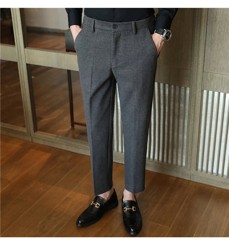2025 Autumn and Winter Coffee Stretchable Waist Thickened Brushed Casual Pants for Men,multi-color Thick Men's Woolen Suit Pants