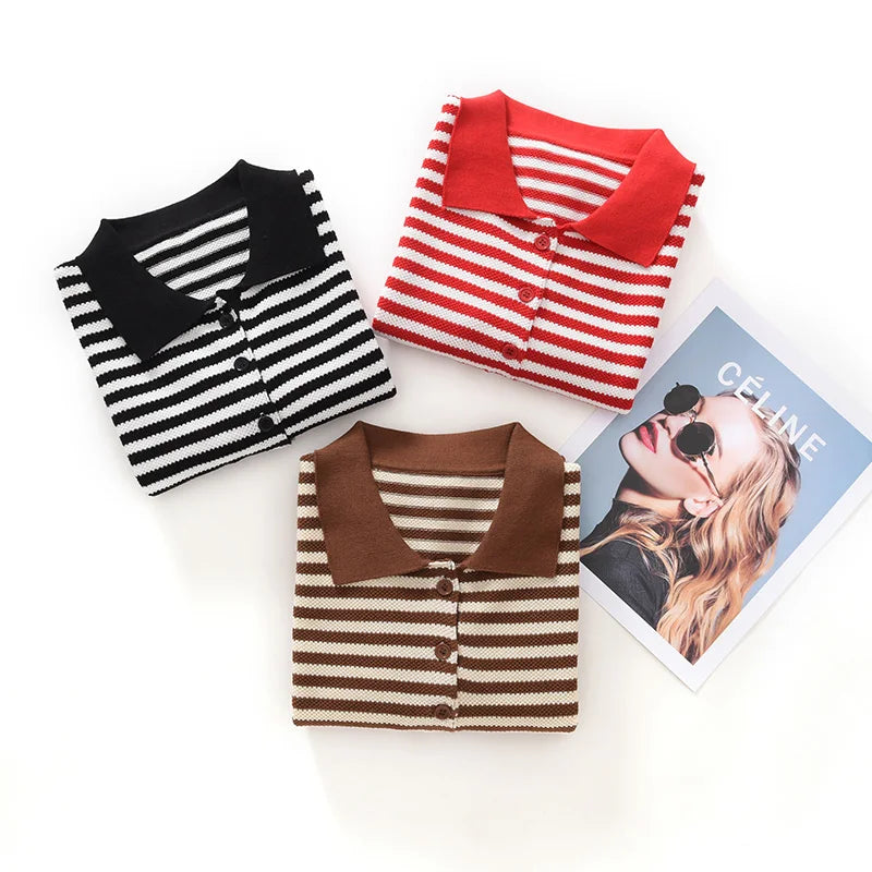 WinvyNee Summer T-shirts Women 100% Cotton Striped Tops Women Clother Polo Short Sleeve Buttons Casual Basic Pullover ZA1102004