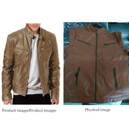 Brown leather jacket and vest on a white background