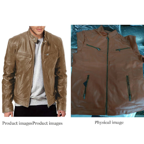 Brown leather jacket and vest on a white background