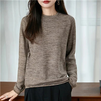 100% pure cotton women's knitted sweater casual round neck pullover for autumn and winter new women's top loose and hot selling