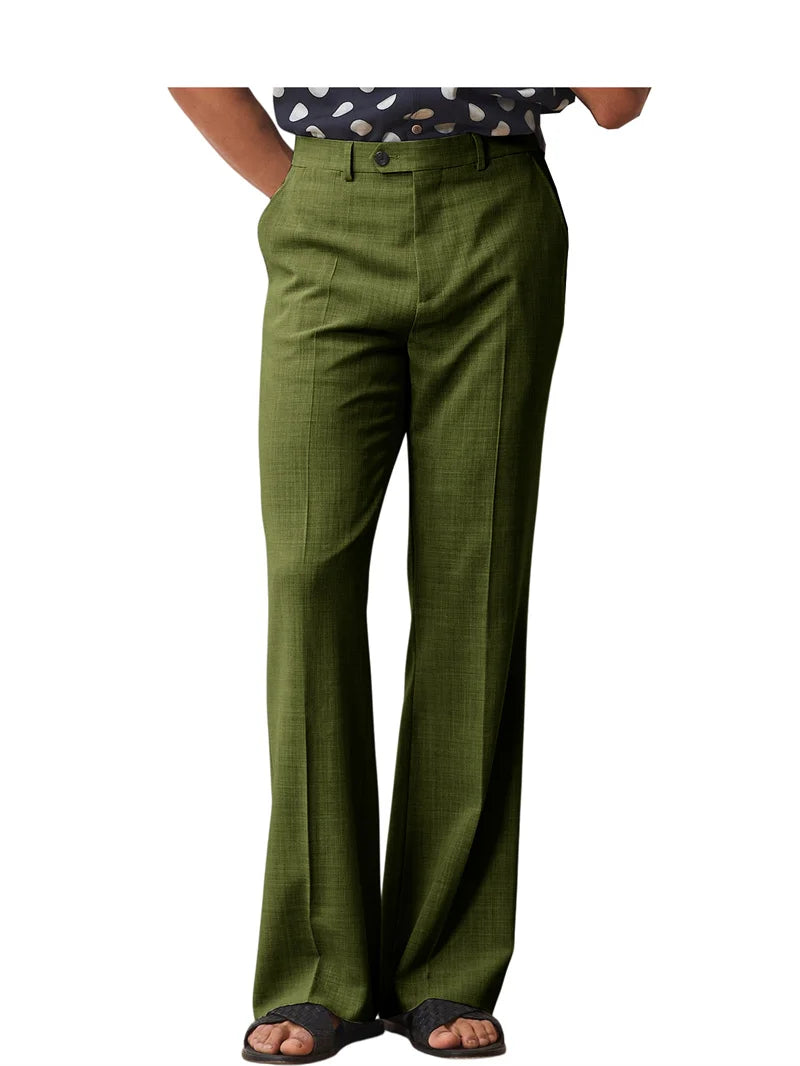Men's High Waist Flared Pants Linen Blend Slim Fit Bell Bottoms Trousers Lightweight Breathable 70s 60s Disco Vintage Outfits