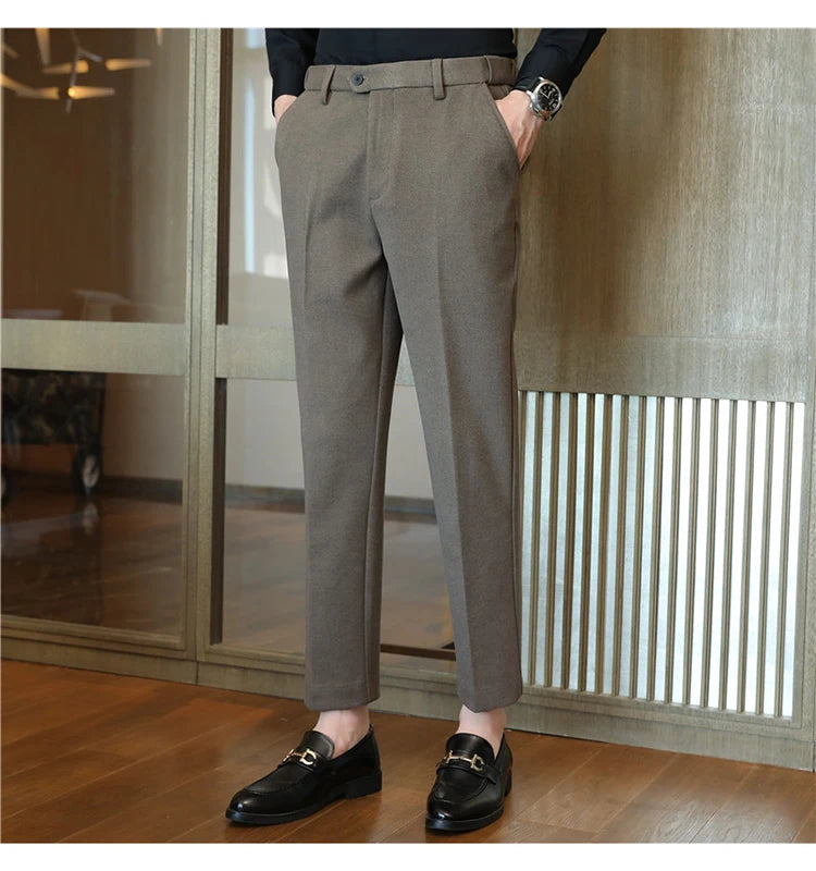 2025 Autumn and Winter Coffee Stretchable Waist Thickened Brushed Casual Pants for Men,multi-color Thick Men's Woolen Suit Pants