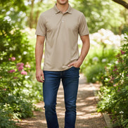 Beige polo shirt on a white background