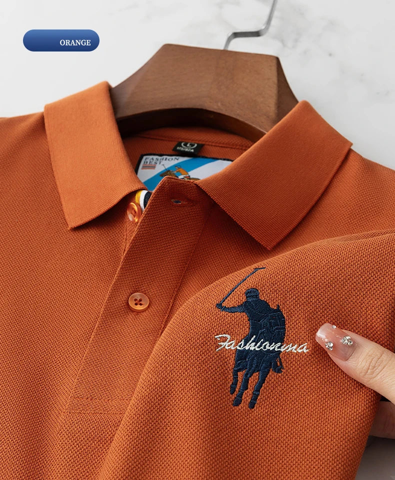 Luxury Embroidery Men's Polo Shirt Summer Thin Breathable 100%Cotton Black Navy Blue Lapel Short-Sleeved Tops Brand Clothing