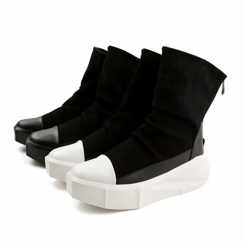 Men 6 cm Height Increasing Platform Boots Back Zip Leather Shoes Male Mixed Colors Y3 High Top Black White Men's Boots