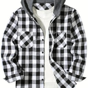 Black and white checkered shirt with a hood on a white background
