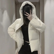 Autumn Winter Cotton-Padded Jacket for Women Thickened Warm Hooded Puffer Parkas Korean Casual Long Sleeve Down Cotton Outwear