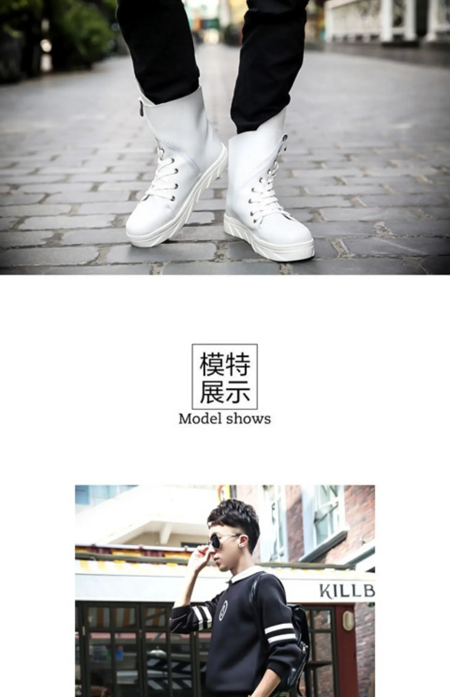 Men 6 cm Height Increasing Platform Boots Back Zip Leather Shoes Male Mixed Colors Y3 High Top Black White Men's Boots