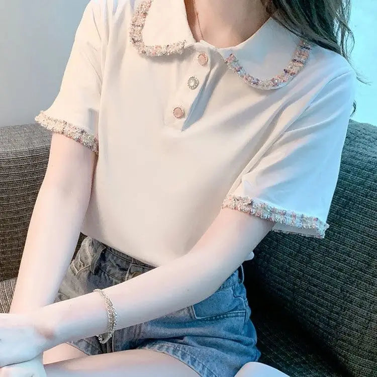 Short Sleeve Button T-shirts Summer Outfit Lapel Baggy Female Tee Aesthetic Clothing Sales Y2k Fashion Youth Women's Polo Shirts
