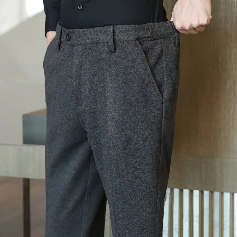 2025 Autumn and Winter Coffee Stretchable Waist Thickened Brushed Casual Pants for Men,multi-color Thick Men's Woolen Suit Pants