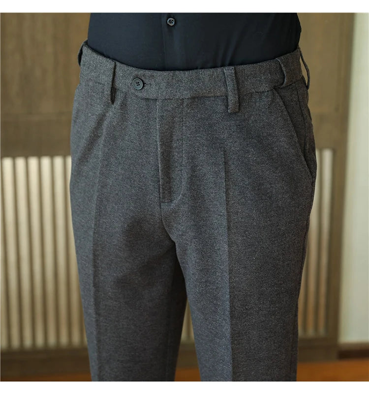 2025 Autumn and Winter Coffee Stretchable Waist Thickened Brushed Casual Pants for Men,multi-color Thick Men's Woolen Suit Pants