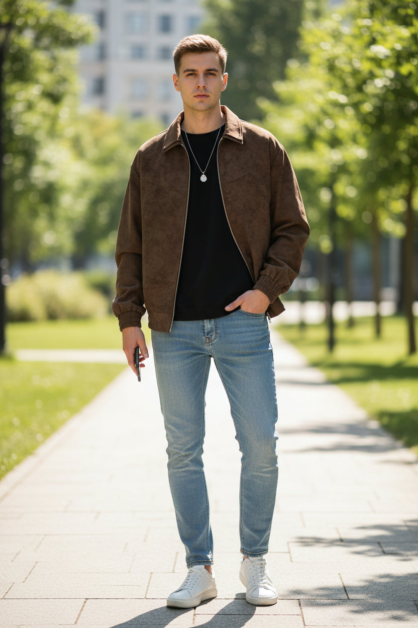 American Vintage-Style PU Leather Jacket for Men - Oversized Casual