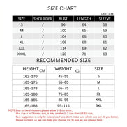 Size chart for clothing with measurements in centimeters