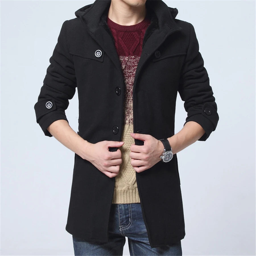 New Winter Trench Coat Men Fashion Long Overcoat Male Hot Sale Woollen Ootwear Thick Men's Clothing Size 4XL Wool Jackets