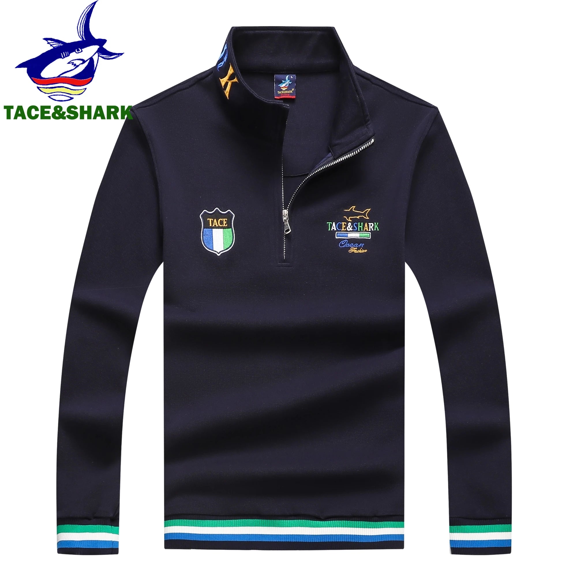 TACE&SHARK Brand High Quality Sweater Men Autumn Flag Embroidery Pullover Military Sweaters 2023 Fashion Sweatshirt