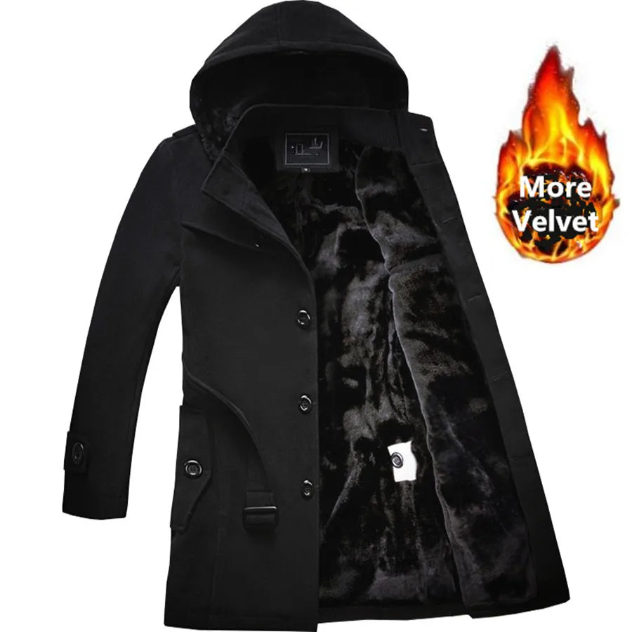 New Winter Trench Coat Men Fashion Long Overcoat Male Hot Sale Woollen Ootwear Thick Men's Clothing Size 4XL Wool Jackets