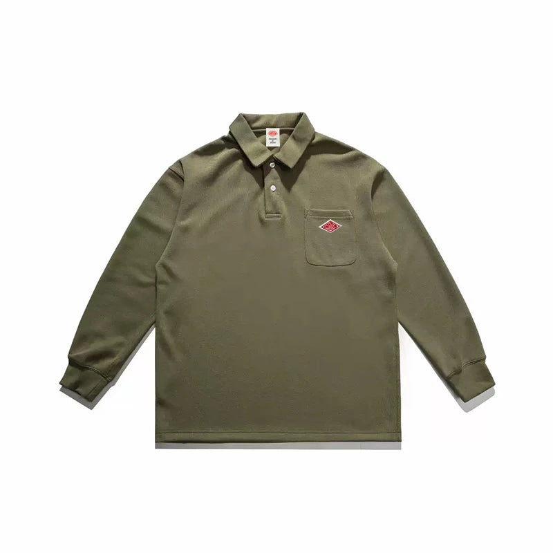 Hot sales Spring Autumn Men's Quality Solid Pocket Long Sleeve Polo-Shirt Embroidery Logo T-shirt Comfortable Tops Exports Japan
