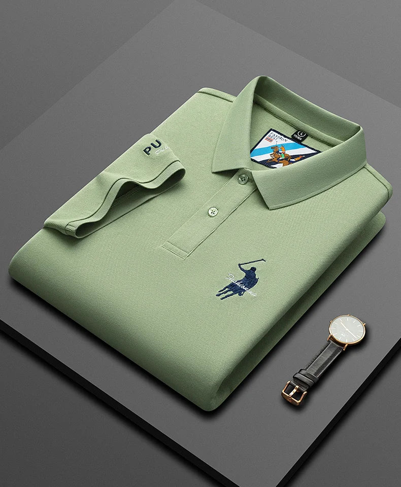 Luxury Embroidery Men's Polo Shirt Summer Thin Breathable 100%Cotton Black Navy Blue Lapel Short-Sleeved Tops Brand Clothing