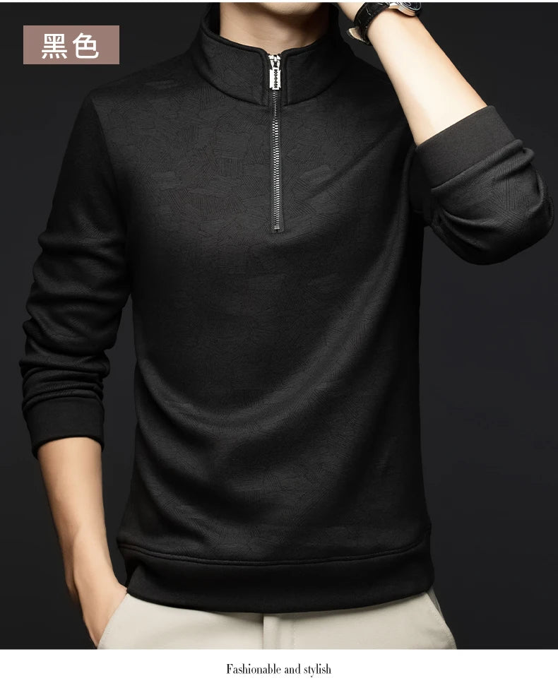 Top Grade Wool+Mulberry Silk Half Zip New Brand Casual Fashion Pullover Street Hoodies Velvet Sweatshirts Men's Clothing