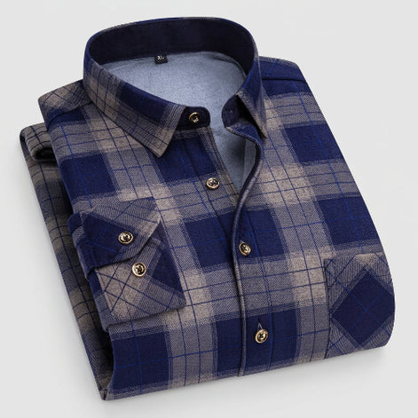 Plaid shirt with blue and gray pattern on a white background