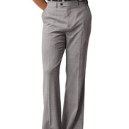 Gray checkered pants worn by a person on a white background