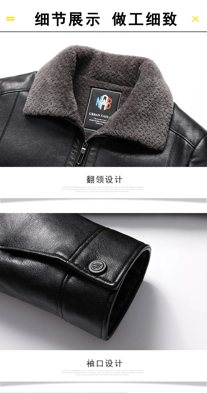Add Fleece and Thickening Winter Dad Leather Jacket for Middle-aged Grandpa Fur Collar Middle-aged Men's Coat for Warmth
