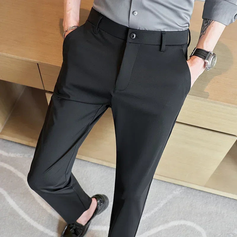 Men's Stretch Suit Pants, Fashion Casual Trousers, Navy Blue Pantalones Hombre Asian Size 29-36 38 Slim Man Pant