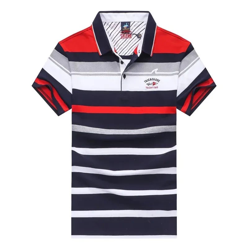 TACE&SHARK Brand 2018 Fashion Personality Mens Shark Embroidery Polo Shirt Homme Yellow Red Polos Flag High Quality Clothing