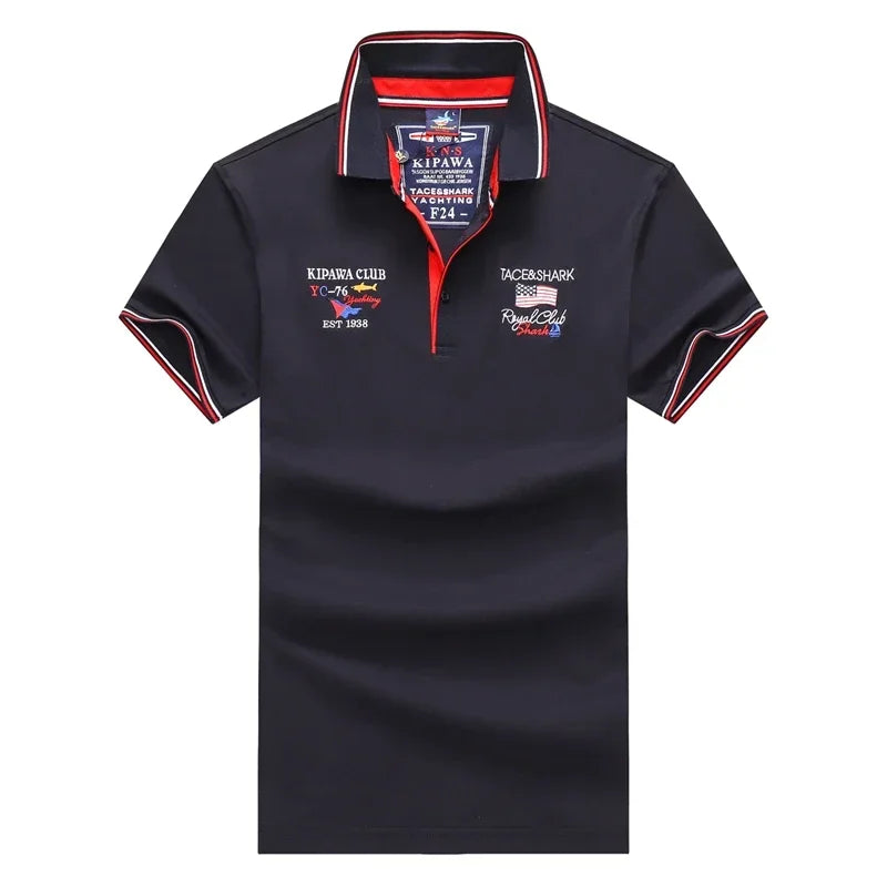 TACE&SHARK Brand 2018 Fashion Personality Mens Shark Embroidery Polo Shirt Homme Yellow Red Polos Flag High Quality Clothing