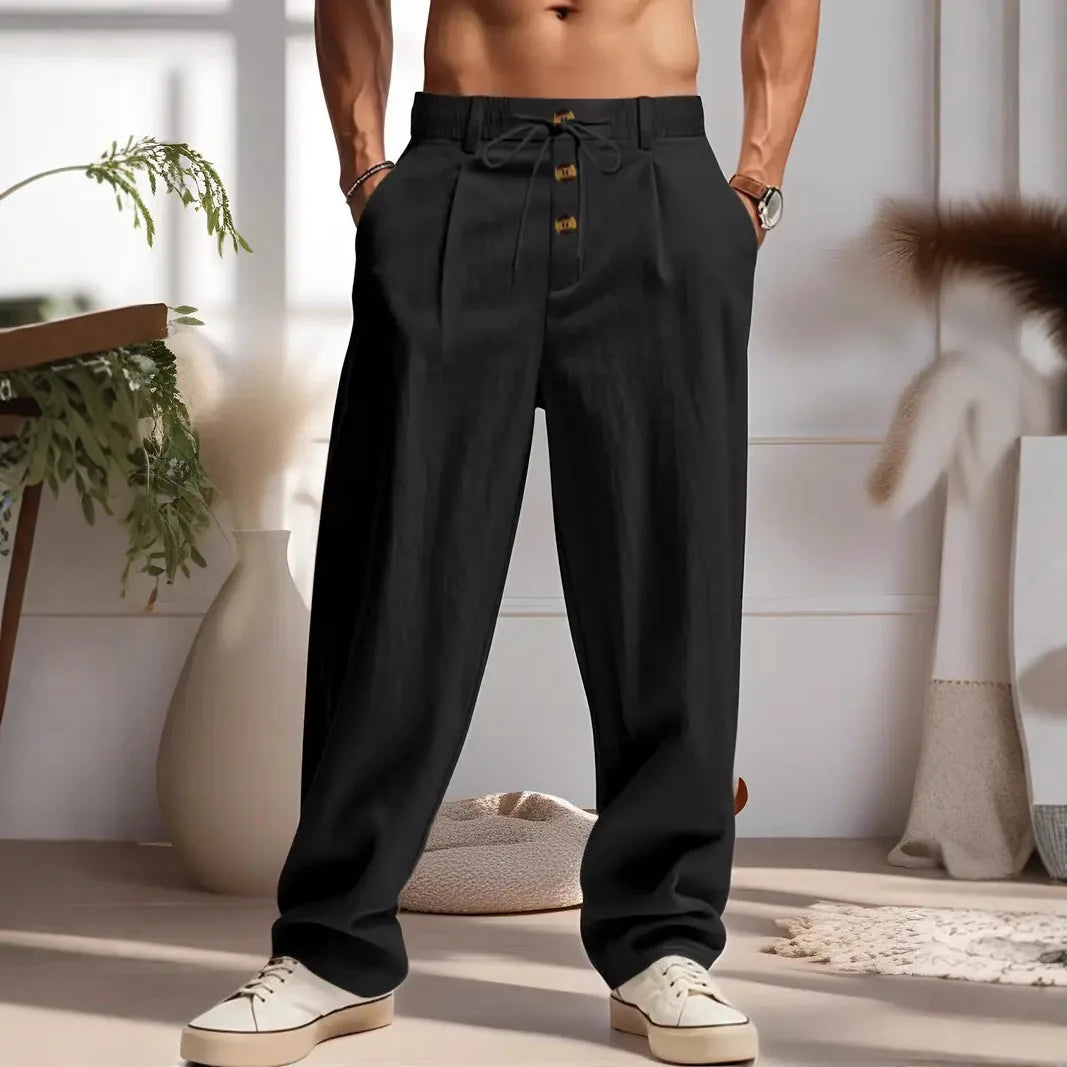 2026 New Amazon European and American men's linen solid color casual suit pants new fashion beach wide-leg trousers