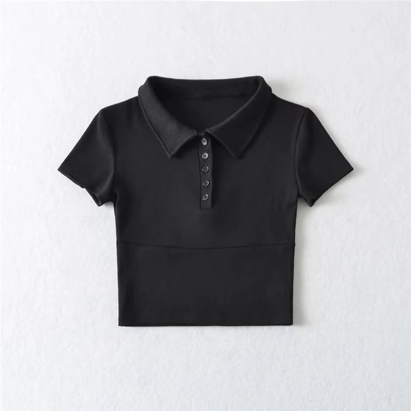 LUNDUNSHIJIA High Quality Plain Short T Shirt Women Cotton Elastic Basic Female T-shirt Slim POLO T-shirts For Women