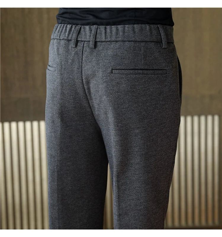 2025 Autumn and Winter Coffee Stretchable Waist Thickened Brushed Casual Pants for Men,multi-color Thick Men's Woolen Suit Pants