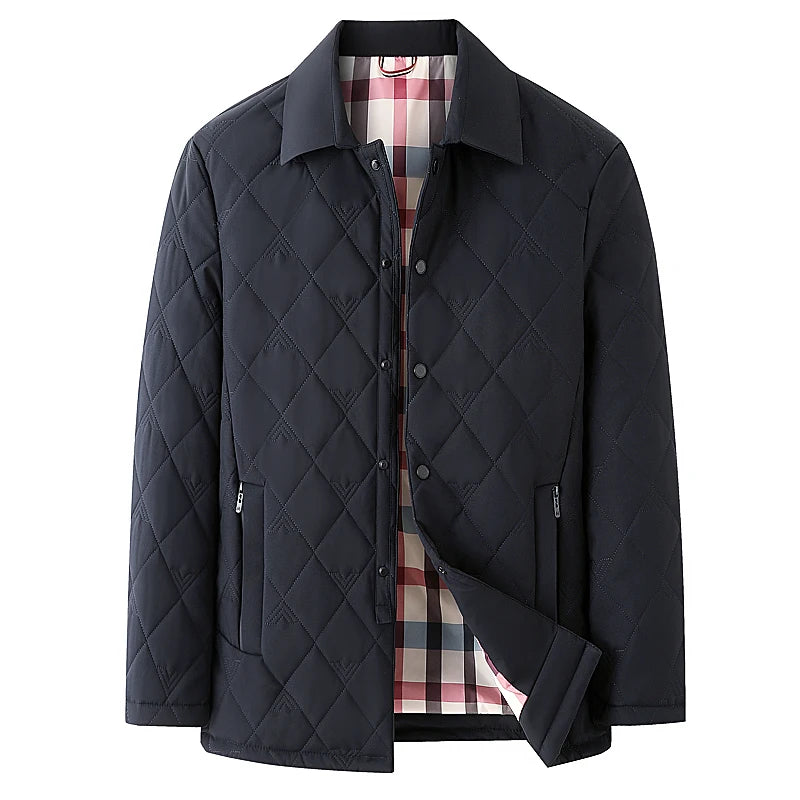 Top Grade Men Parka Jacket Windbreaker Coats Diamond Quilted Bubble Coat Middle-aged Winter Warmth Turn-Down Collar Coat