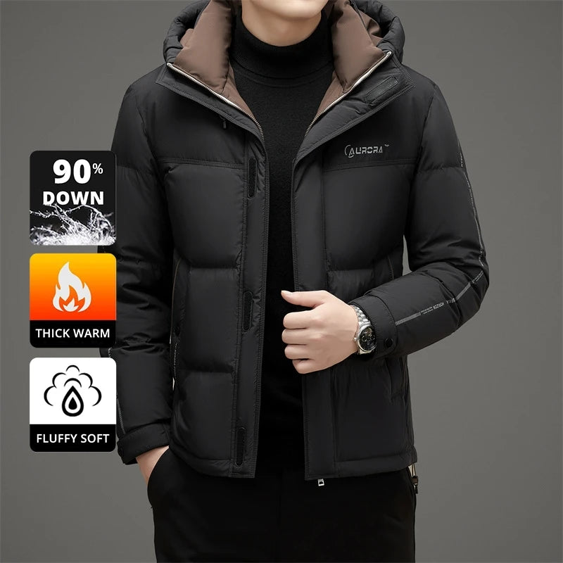 High End 90% White Duck Down Thick Winter New Brand Hooded Casual Fashion Luxury Mens Down Jackets Windbreaker Puffer Coats