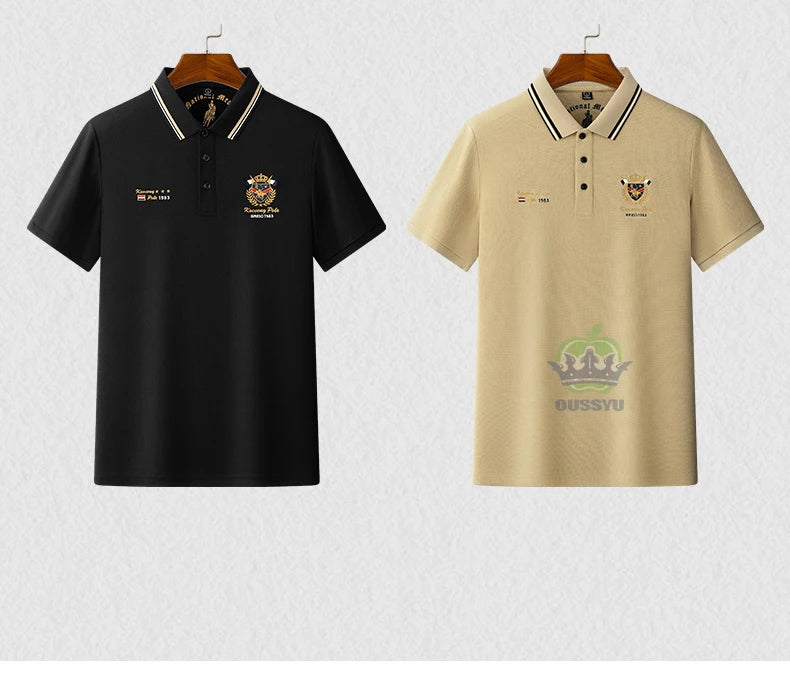 Classics Shield Badge Embroidery Polo Shirt Men Summer Thin Breathable Lapel Short-Sleeved Tops Golf Shirt Male Brand Clothing