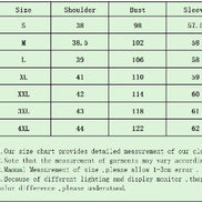 Size chart for a long coat with measurements in centimeters