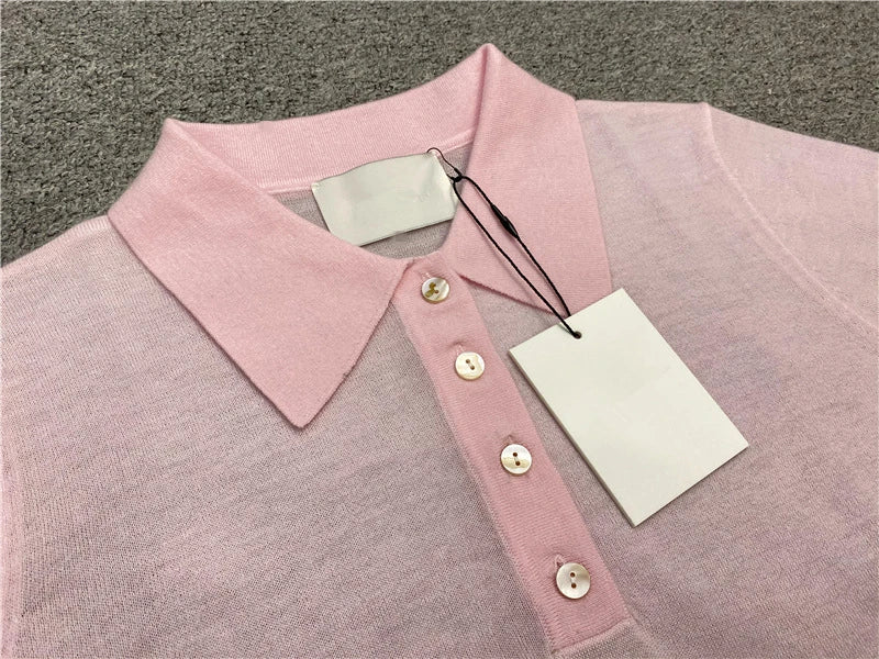 Jenny&Dave 2024 Summer Commuting Versatile Shirt Short POLO Tshirts Knitted Sleeved Top Women 2024 Merino Wool Casual Top