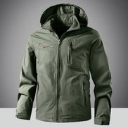 Green jacket with a hood on a gray background