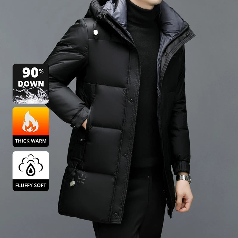 High End Long Thick New Brand Casual Fashion Winter Down Jacket Men Hooded Warm Street Parkas Feather Windbreaker Puffer Coats