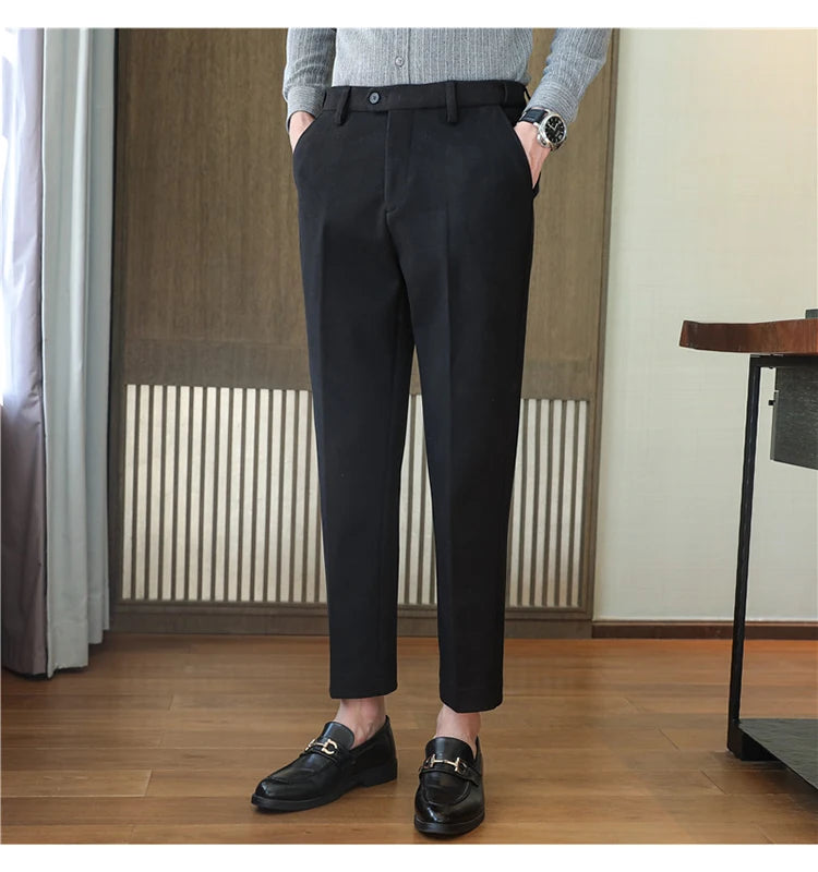 2025 Autumn and Winter Coffee Stretchable Waist Thickened Brushed Casual Pants for Men,multi-color Thick Men's Woolen Suit Pants