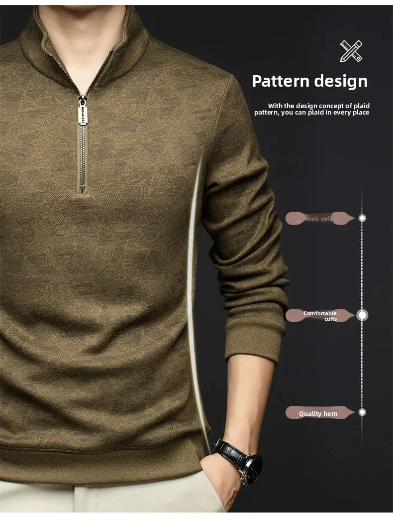 Top Grade Wool+Mulberry Silk Half Zip New Brand Casual Fashion Pullover Street Hoodies Velvet Sweatshirts Men's Clothing