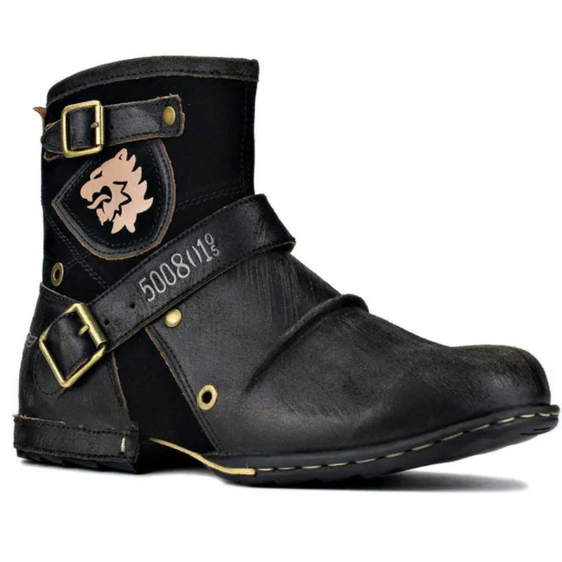 Men's Ankle Boots High Quality Cowboy Boots Men Metal Buckle Side Zipper Motorcycle Boots Gothic Boots Retro Western Boots
