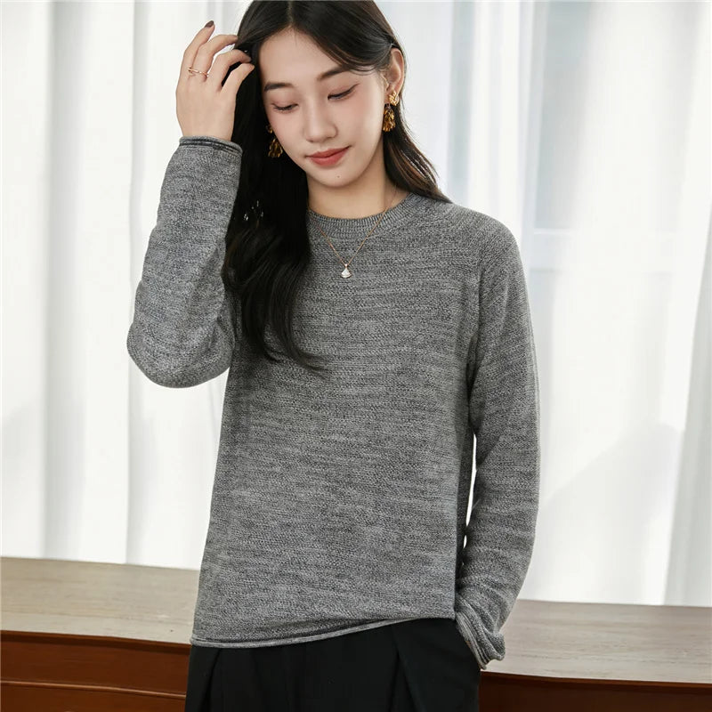 100% pure cotton women's knitted sweater casual round neck pullover for autumn and winter new women's top loose and hot selling